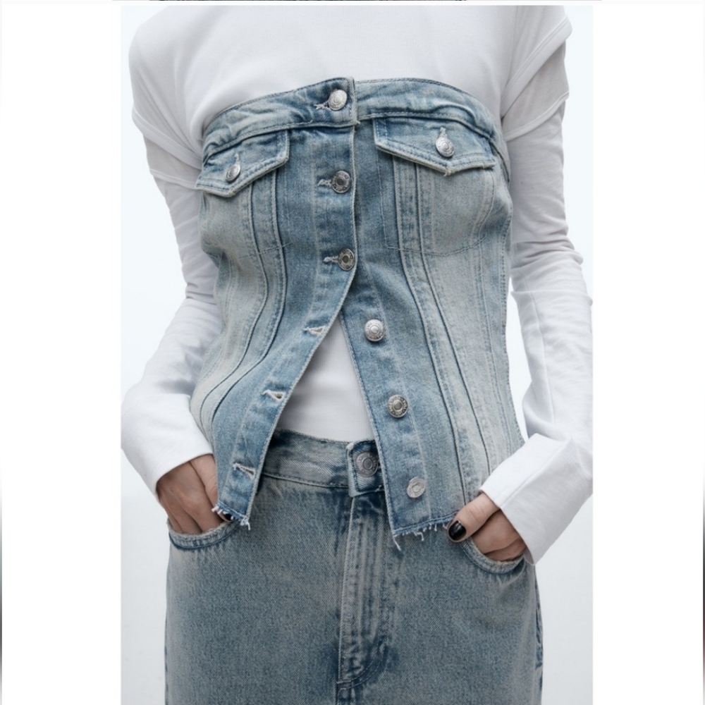 Zara Blue Corset Style Denim Top size S - Picture 16 of 16